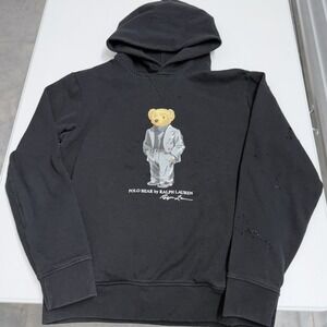 Polo Ralph Lauren Black Polo Bear Hoodie Sweatshirt Mens Size M